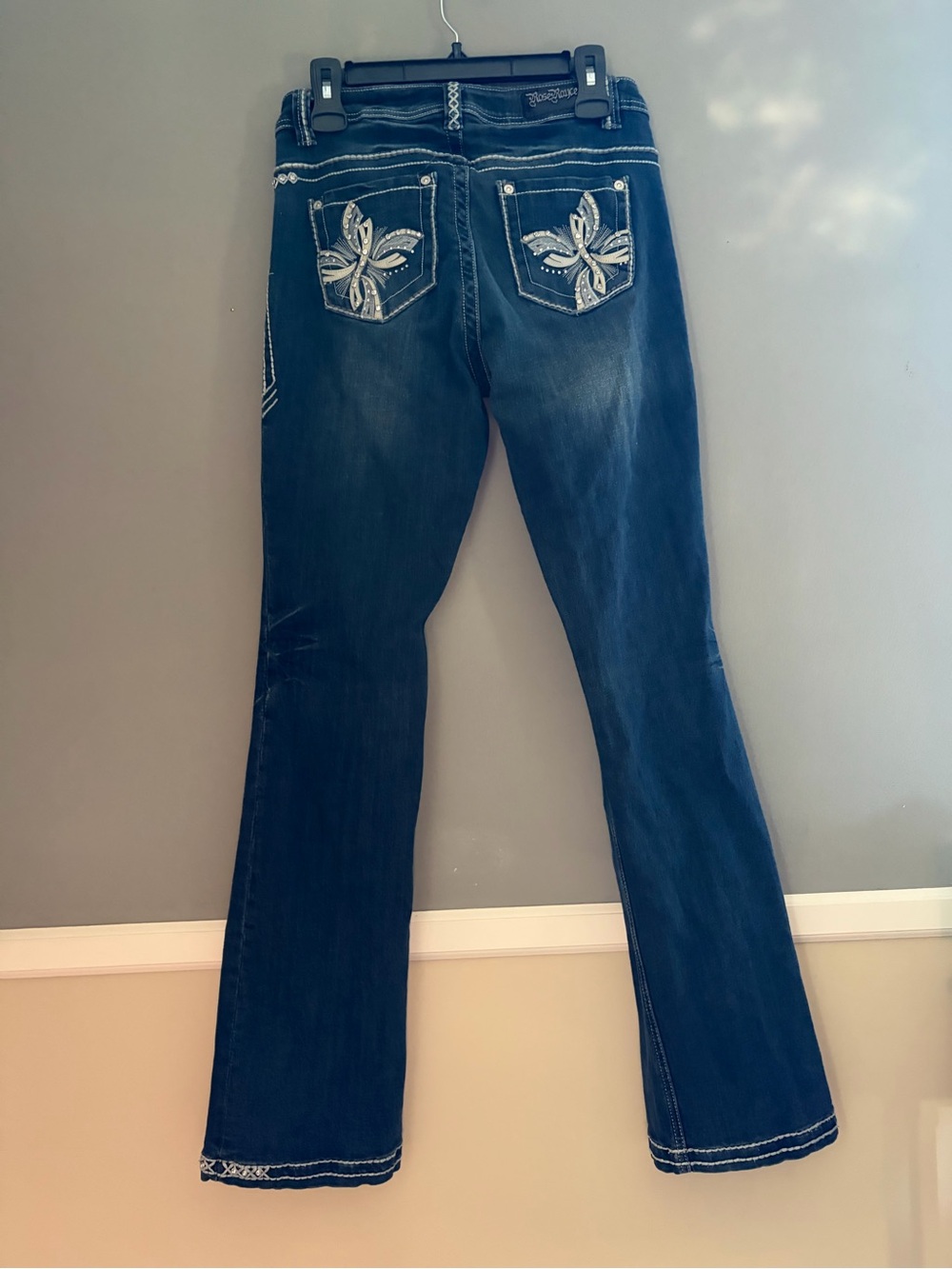 Rose Royce Vintage Y2K Boot Cut Jeans Dark Wash Embellished Rhinestone Butterfly